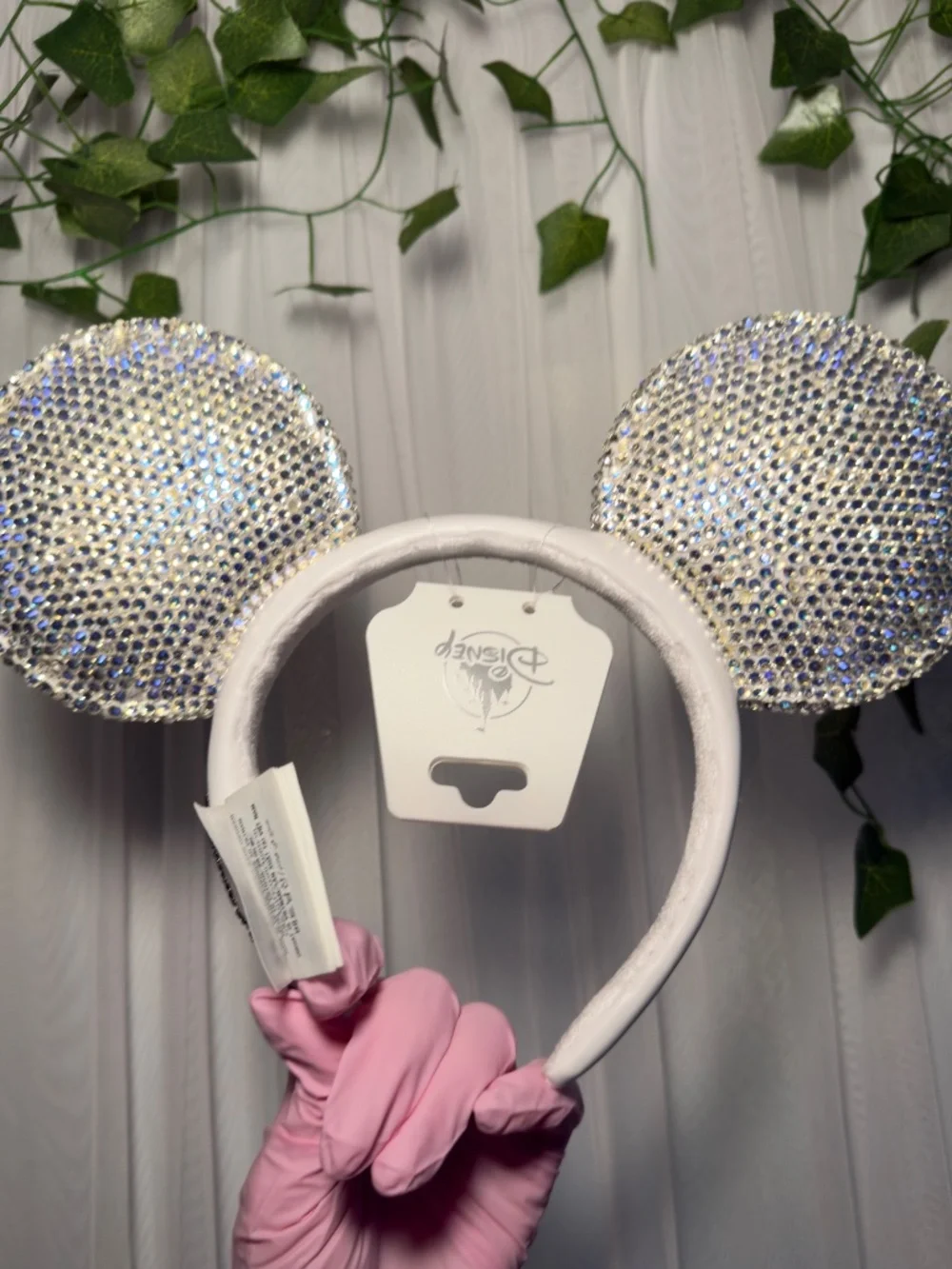 ~RARE~ Authentic Disney White Hand Embellished Bling Crystal Rhinestone Ears - Picture 3 of 5
